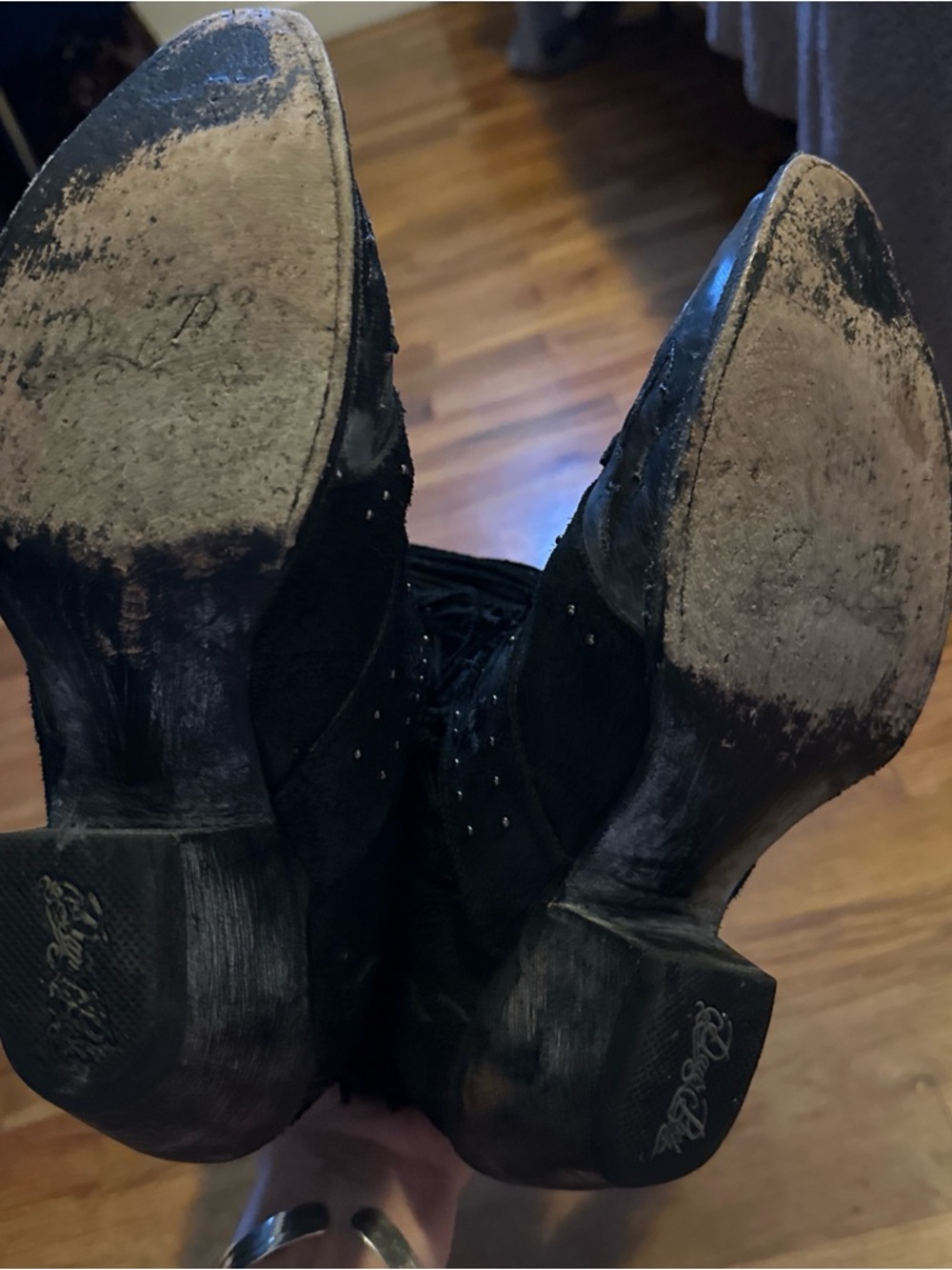 Dan Post Black Fringe Western Ankle Boots with Studs - Picture 5 of 5